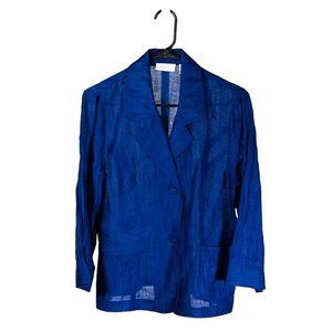 Chico's Women's Jacket Blue Crinkle Linen Blend Lightweight 3/4 Sleeve 1 US M/8